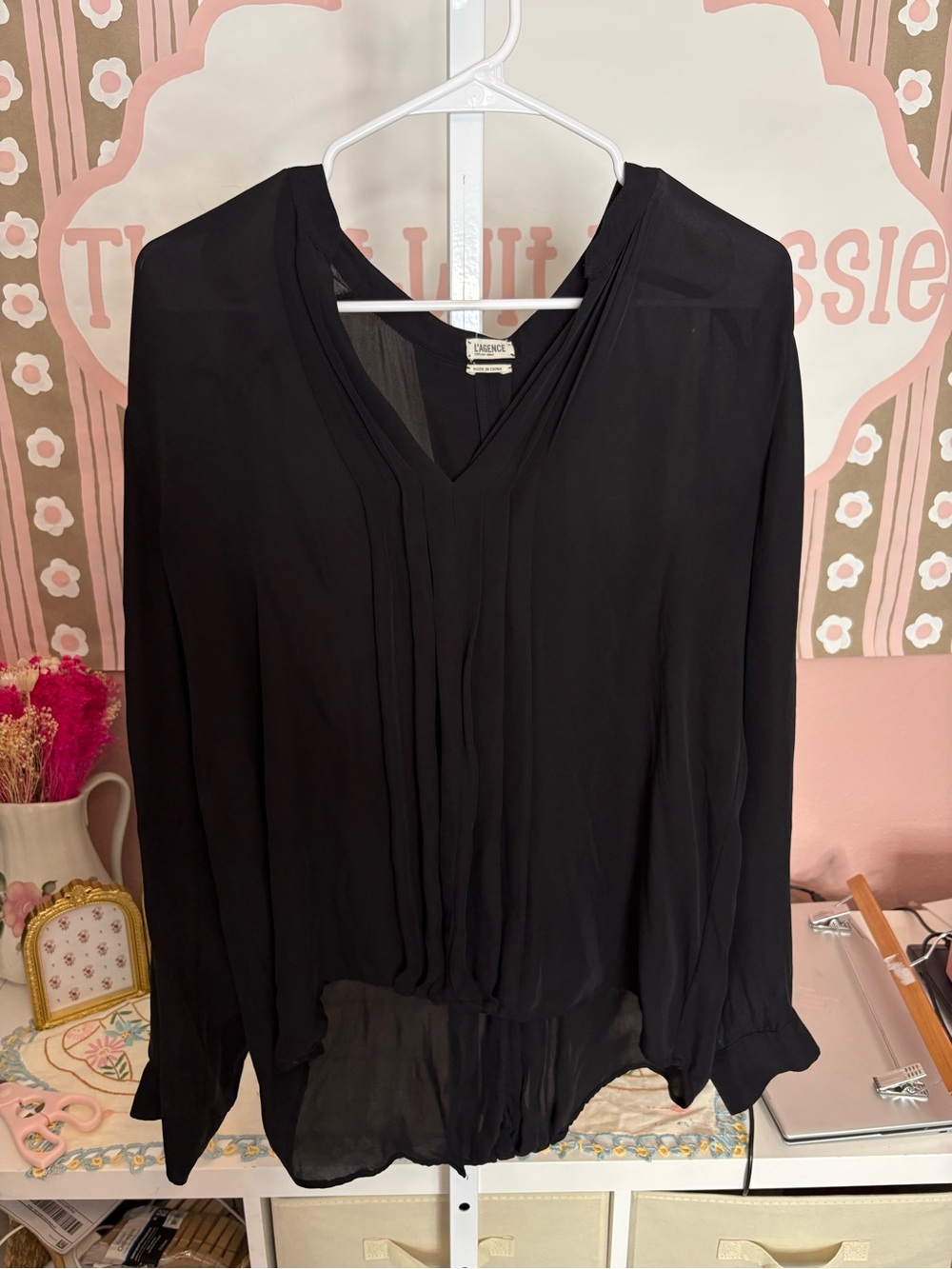 100% Silk L’agence black blouse size L